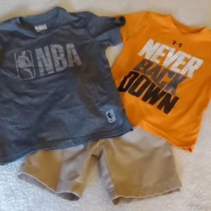 2 T-SHIRTS NBA + HURLEY AND LANDS END SHORTS SIZE 7-8